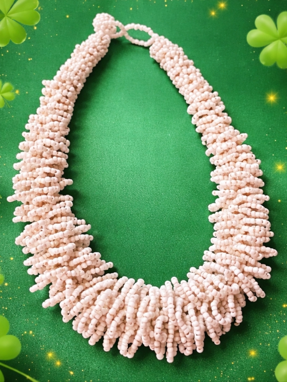 ✨ Handmade Beaded Statement Necklace – Chunky Cream Seed Beads, Boho Tribal Styl